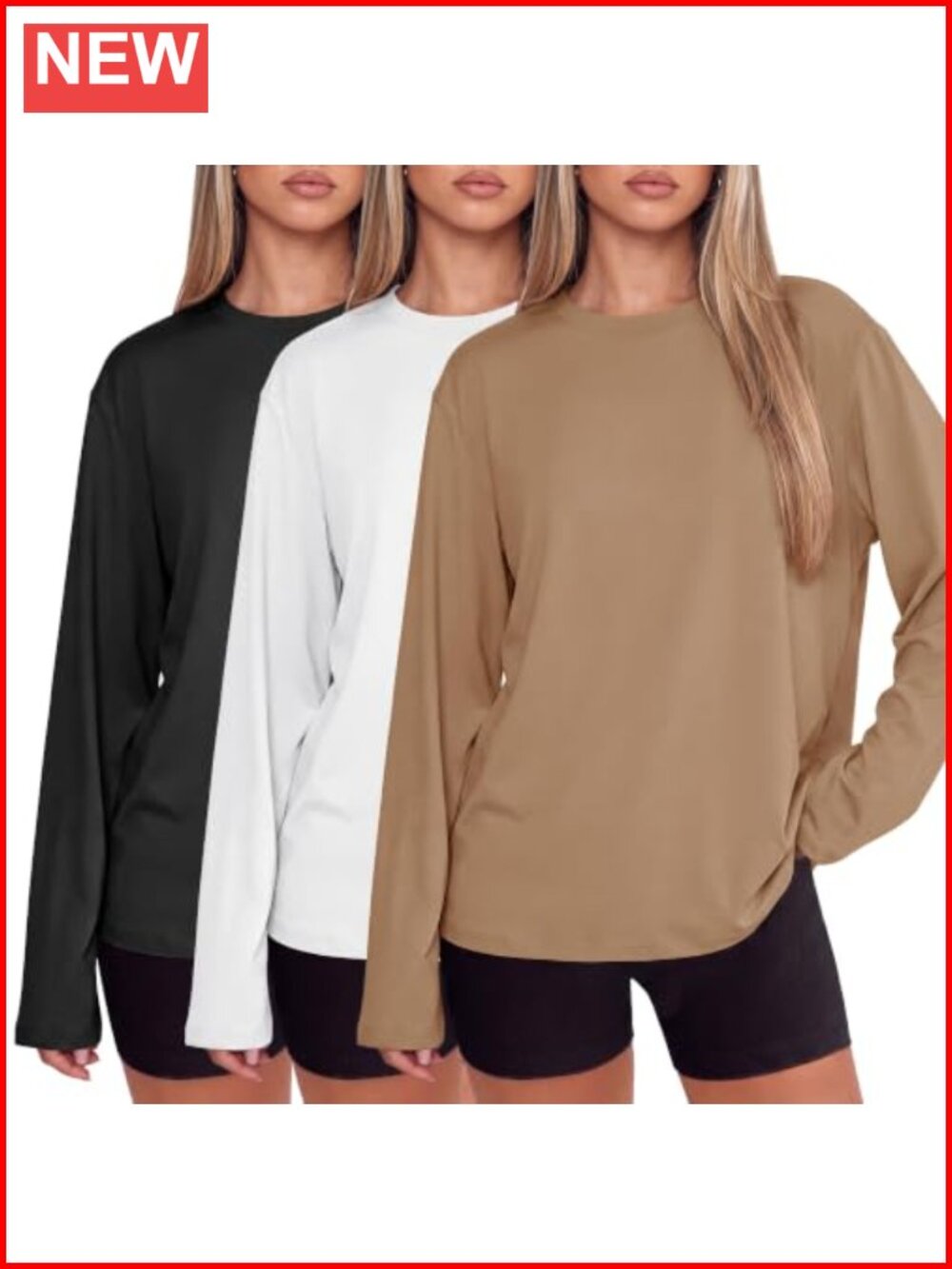 3 Pack Oversized Long Sleeve T-Shirts for Women Loose Fit Workout